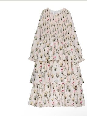 Smocked Tiered Floral Maxi Dress - Pale Pink